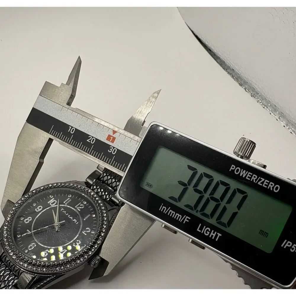 Tahari Crystal Bezel Black Dial Silver Watch